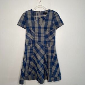 CLUB MONACO Green & Blue Plaid V Neck Dress | Size: 6